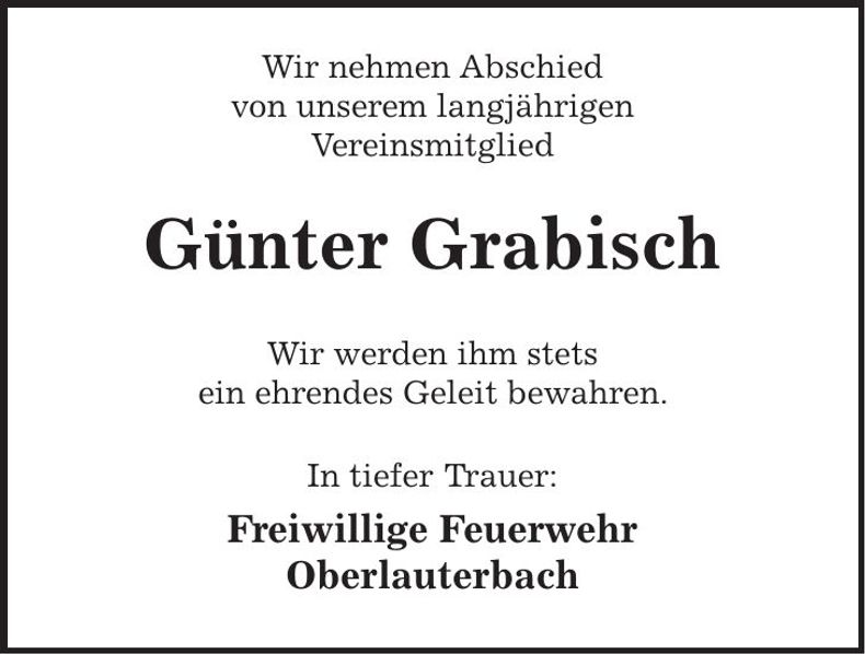 Traueranzeige Günter Grabisch