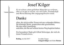 Traueranzeige Josef Kilger