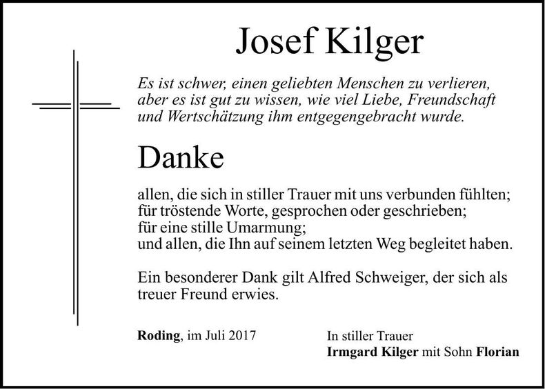 Traueranzeige Josef Kilger