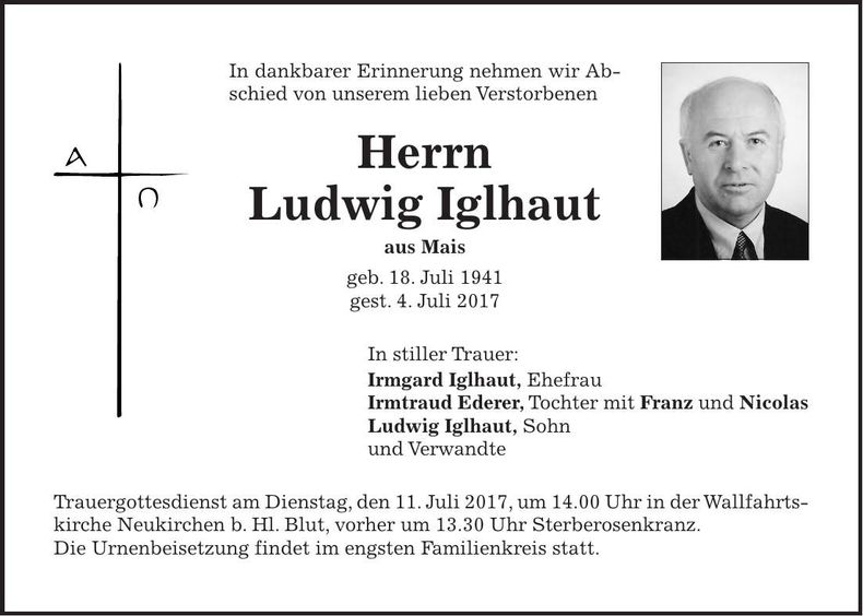Traueranzeige Ludwig Iglhaut