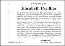 Traueranzeige Elisabeth Preißler