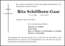 Traueranzeige Rita Schöllhorn-Gaar