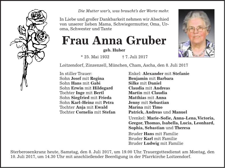 Traueranzeige Anna Gruber