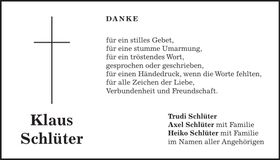 Traueranzeige Klaus Schlüter