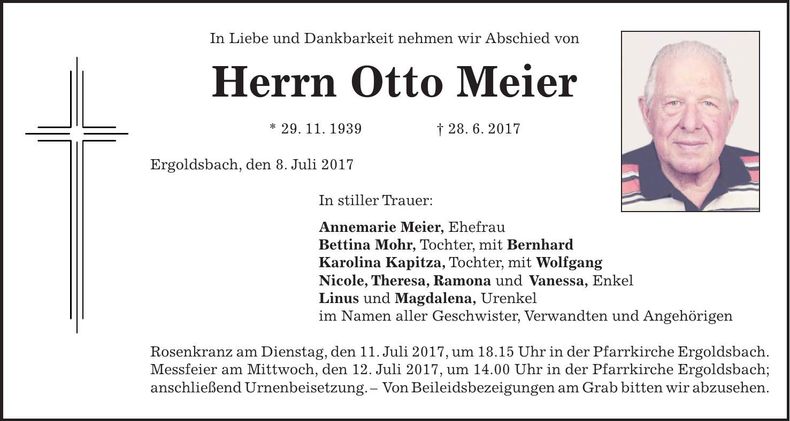 Traueranzeige Otto Meier
