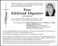 Traueranzeige Edeltraud Ehgartner