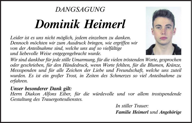 Traueranzeige Dominik Heimerl