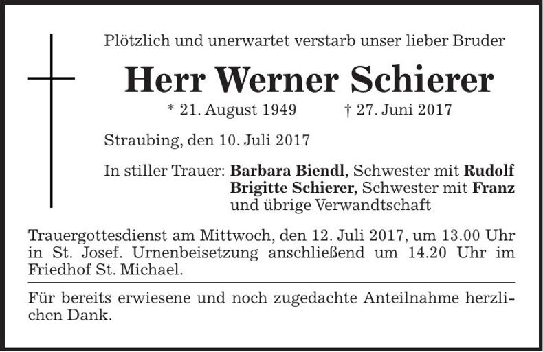 Traueranzeige Werner Schierer