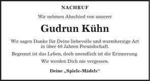 Traueranzeige Gudrun Kühn