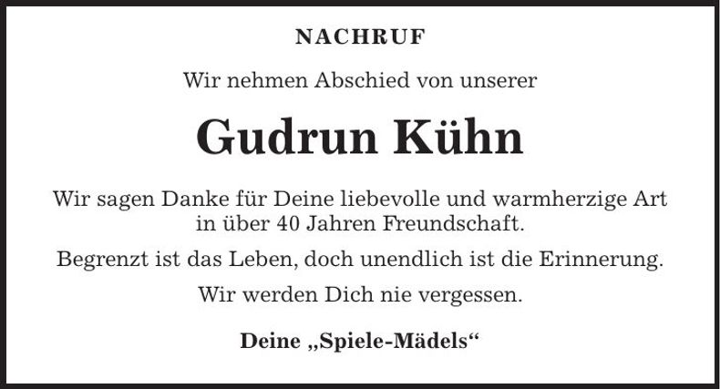 Traueranzeige Gudrun Kühn