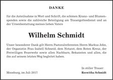 Traueranzeige Wilhelm Schmidt