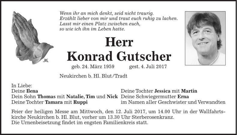 Traueranzeige Konrad Gutscher