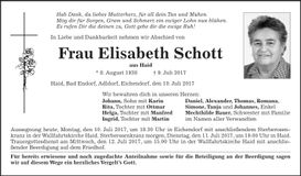 Traueranzeige Elisabeth Schott
