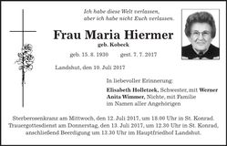 Traueranzeige Maria Hiermer
