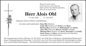 Traueranzeige Alois Obl