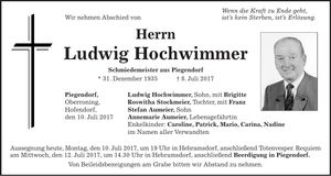 Traueranzeige Ludwig Hochwimmer