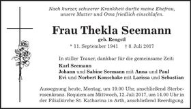 Traueranzeige Thekla Seemann