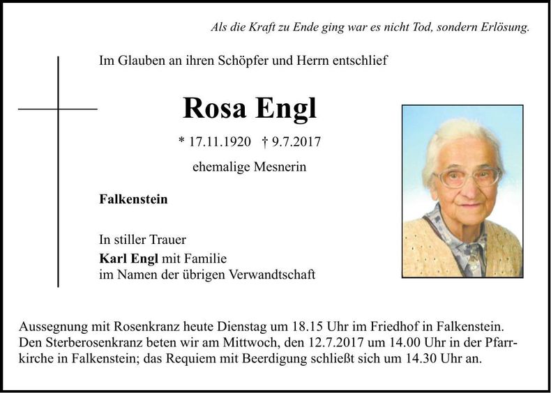 Traueranzeige Rosa Engl