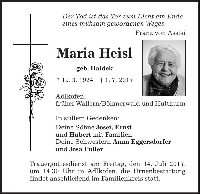 Traueranzeige Maria Heisl