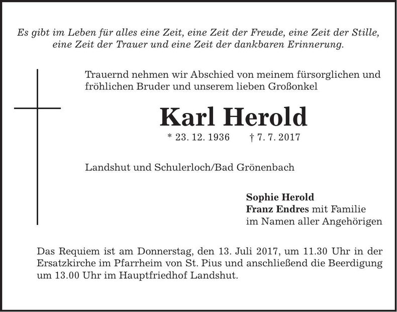 Traueranzeige Karl Herold