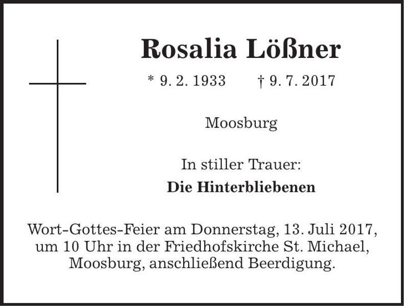 Traueranzeige Rosalia Lößner