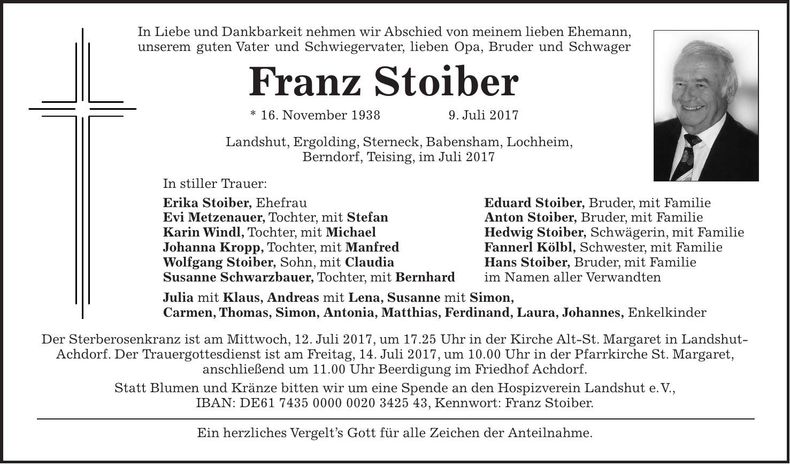Traueranzeige Franz Stoiber