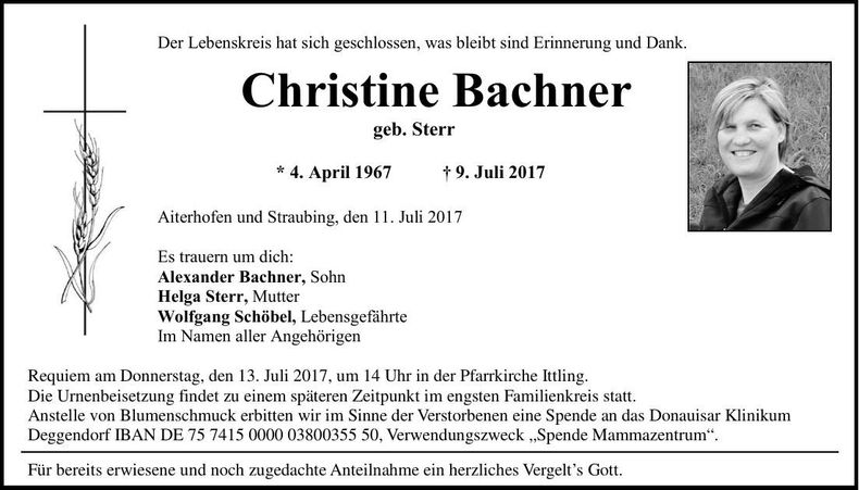 Traueranzeige Christine Bachner