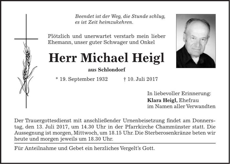 Traueranzeige Michael Heigl