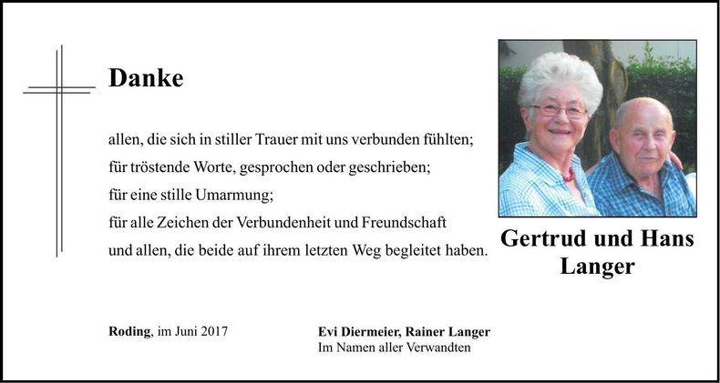 Traueranzeige Gertrud und Hans Langer