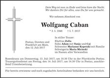 Traueranzeige Wolfgang Caban