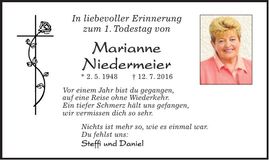 Traueranzeige Marianne Niedermeier