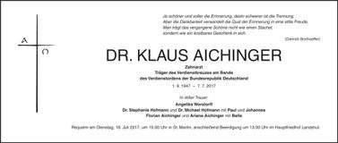 Traueranzeige Klaus Aichinger