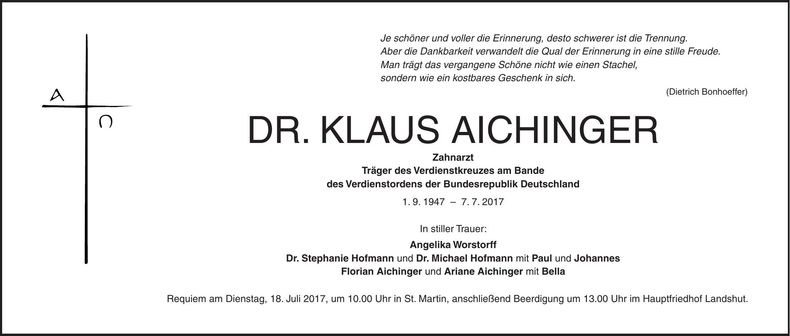Traueranzeige Klaus Aichinger