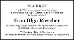 Traueranzeige Olga Riescher