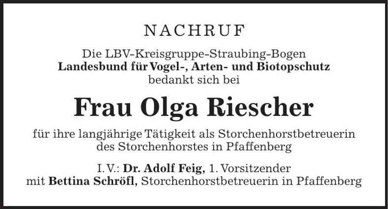 Traueranzeige Olga Riescher