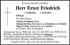 Traueranzeige Ernst Friedrich