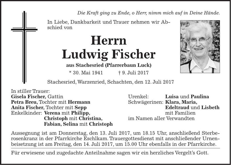 Traueranzeige Ludwig Fischer