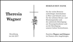 Traueranzeige Theresia Wagner