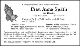 Traueranzeige Anna Späth