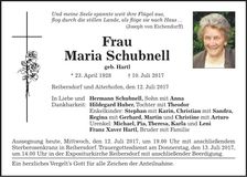 Traueranzeige Maria Schubnell