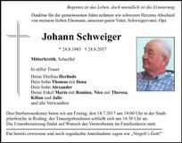 Traueranzeige Johann Schweiger