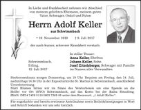 Traueranzeige Adolf Keller