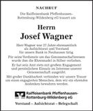 Traueranzeige Josef Wagner