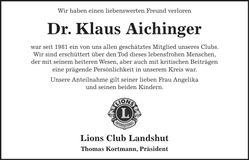 Traueranzeige Klaus Aichinger