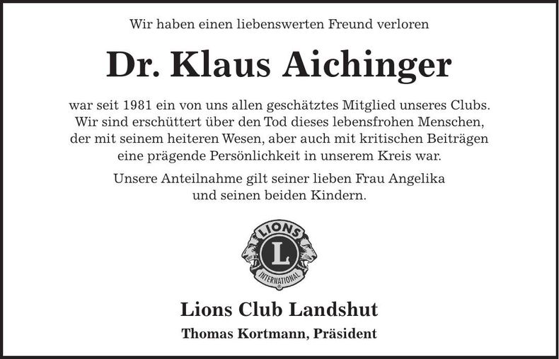 Traueranzeige Klaus Aichinger