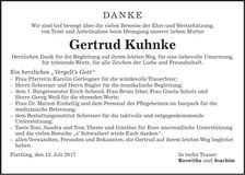 Traueranzeige Gertrud Kuhnke