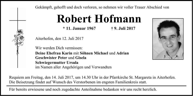 Traueranzeige Robert Hofmann