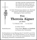Traueranzeige Theresia Aigner