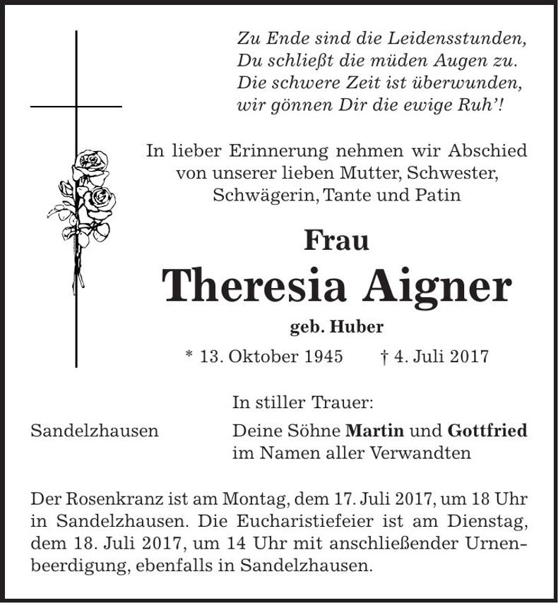 Traueranzeige Theresia Aigner