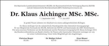 Traueranzeige Dr. Klaus Aichinger